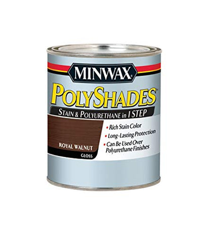 Minwax PolyShades Wood Stain + Polyurethane Finish – Quart, Royal Walnut, Gloss - color: Royal Walnut, size: 1 Quart, style: Gloss