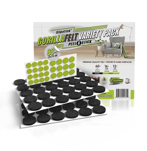 Slipstick Gorilla Felt 1 Inch Furniture Pads (88 Piece Combo) Premium Furniture Pads & Chair Leg Floor Protectors for Hardwood Floors & Hard Surfaces - size: 1 Inch 88 Piece Combo Pack