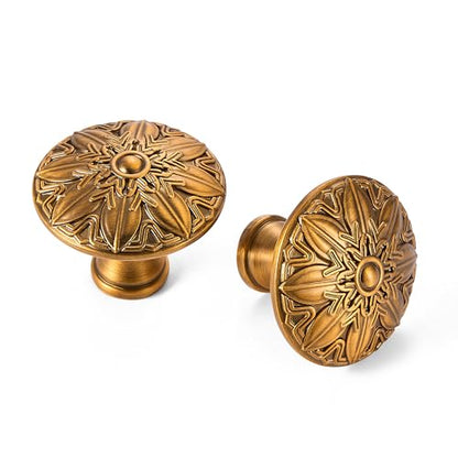 10Pcs Round Cabinet Knobs 1.4 Inch Antique Gold Knobs for Kitchen Drawers - color: Antique Brass, size: Dia 1.4 inch