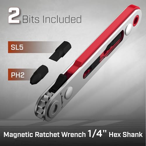 Bates- Mini Ratchet Wrench Screwdriver, 2 Pack, 1/4" Magnetic 90 Degree - color: Red, size: 2 pcs
