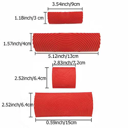HUIKANGSHENG Wood Graining Tool 4Pcs Rubber Pattern Kit for Furniture
