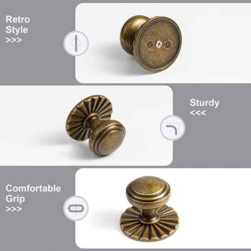 6Pack Antique Brass Cabinet Knob with Backplate Round Drawer Knob - color: Antique Brass, style: Daisy