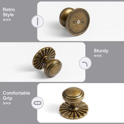 6Pack Antique Brass Cabinet Knob with Backplate Round Drawer Knob - color: Antique Brass, style: Daisy