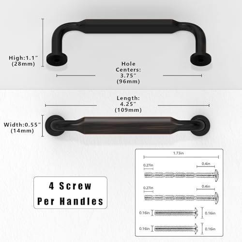 10 Pack Oil Rubbed Bronze Cabinet Pulls 3.75 Inch(96mm) Kitchen Cabinet Handles Solid Zinc Alloy Cabinet Hardware Drawer Pulls - color: Oil Rubbed Bronze, size: 3.75" Hole Center