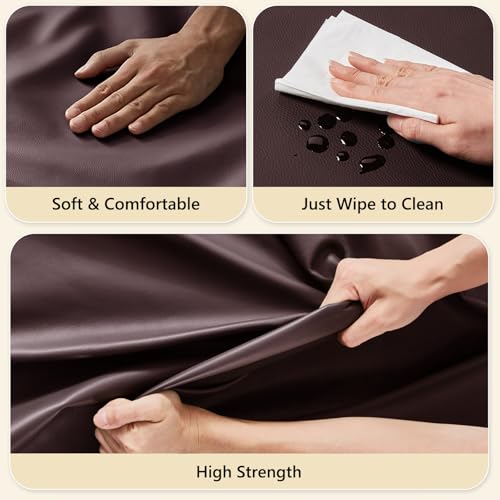 ANMINY Vinyl Fabric by the Yard, 54" W 0.7MM Faux Leather, Coffee 1 Yard - color: Coffee, size: 1 Yard