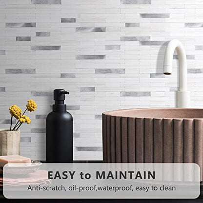 STICKGOO Peel and Stick Backsplash Tile, Stick on Backsplash for Kitchen and Bathroom, Dolomite White Marble Look PVC Mixed Metal Silver Self Adhesive Wall Tiles(10 Sheets) - color: Dolomite White Marble Mixed Metal Silver