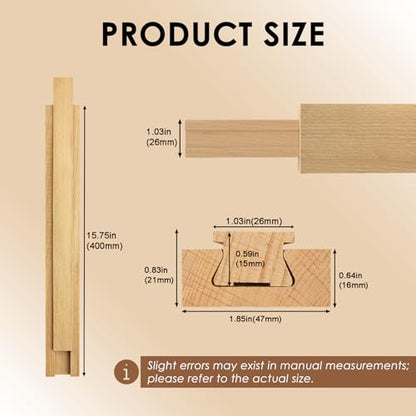 Wood Drawer Slides 16 Inches Bottom Mount Replacement, Solid Wooden Drawer Runners Center Guide Track Rail for Dresser Cabinet Drawer Repair, Cuttable for Old Drawers (1, L002(15.75"))