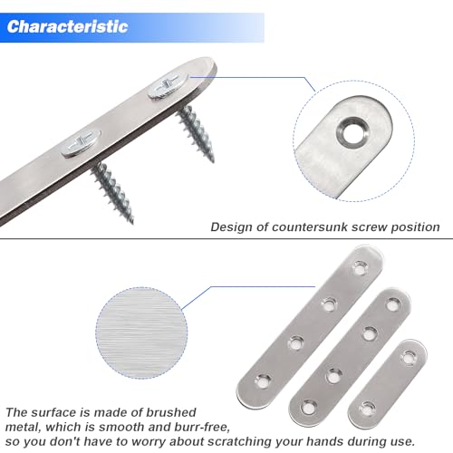 mxuteuk 96PCS Stainless Steel Straight Flat Brackets,Metal Bracket,Mending Plate,Metal Brackets for Wood (50mm/80mm/100mm) - color: Silver-50/80/100mm