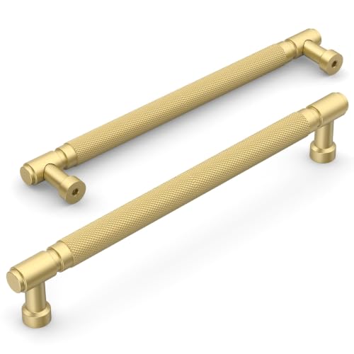 Amerdeco 10 Pack Brushed Gold knurled Cabinet Pulls 12.6" - color: Brushed Gold, size: 12.6" hole center