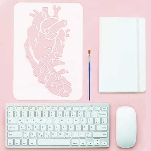 FINGERINSPIRE Hand Skeleton Painting Stencil with 1Pc Plastic Paint Brush 8.3x11.7 inch Plastic Skeleton Hand with Heart Pattern Stencil Reusable Skeleton Hand Stencil for DIY Projects and Crafts - color: Skeleton Hand with Heart