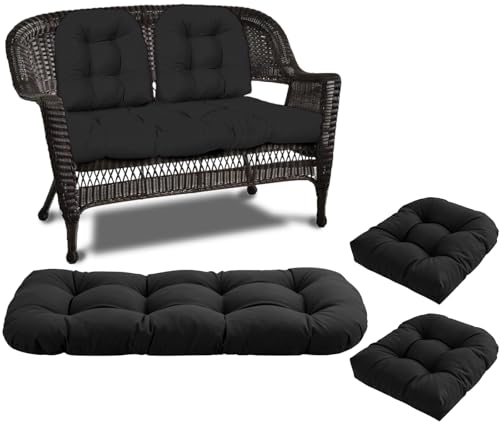 Wicker Chair Cushions 3 Piece Set, Waterproof Outdoor Cushion for Patio Furniture, Loveseat and U-Shaped Wicker Furniture Cushions, Black - color: Black