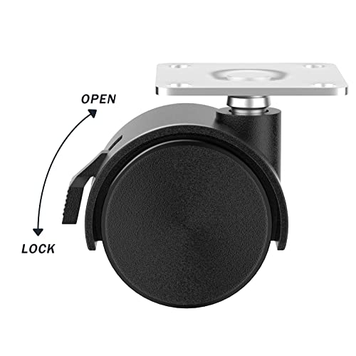1.5 inch Caster Wheels, Casters Set of 4, Plastic Caster Wheels for Furniture, Plate Swivel Cart Casters with Brakes, File Cabinet Replacement Wheels (4 Pack Black) - style: 1.5 inch with brake