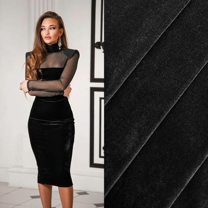 XSEINO Stretch Velvet Fabric by The Yard, 63" x 40" Cut, Soft Black Fabric for Upholstery, Sewing, Crafts, Apparel - 90% Polyester 10% Spandex - color: Black