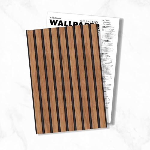 Main Street Peel and Stick Wallpaper Sheets, Wood Slat Design 12-Pack - style: Wood Slat Panel Design