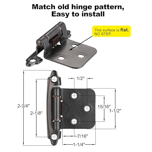 Oil Rubbed Bronze Cabinet Hinges, 1/2” Overlay, 4 Pack - color: Oil Rubbed Bronze, size: 1/2 Inch Overlay