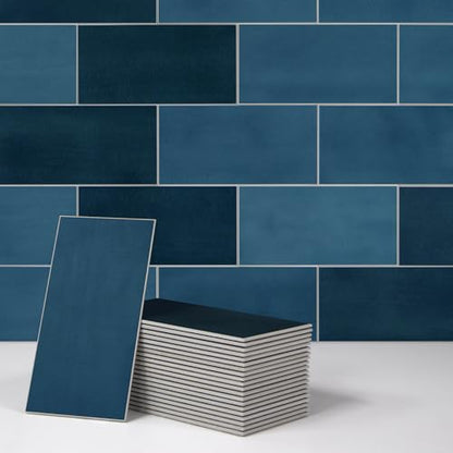 100-Sheet Subway Peel and Stick Backsplash Tile, 6" x 3" Blue Mixed Stone Composite Handmade Looks Self Adhesive Waterproof Wall Tile, Stick on Tiles for Kitchen Bathroom - color: Blue Mixed, size: Subway