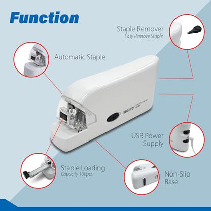 Electric Stapler, Batteries or USB Powered. Intellignet Automatic Sensor Stapler for up to 20 Sheets, 20 Pages per Second with Staple Remover & Anti-Slip Base, Compatible with Bostitch Staples