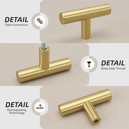 Goldenwarm 10 Pack Gold Cabinet Knobs Brushed Brass Cabinet Knobs, 2Inch - color: ‎Brushed Brass