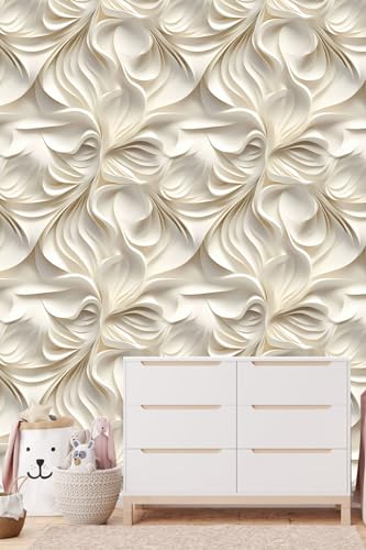 Peel and Stick Wallpaper Beige Brown Abstract Feature Art Deco - color: Cream, size: 17.7" x 393.7"