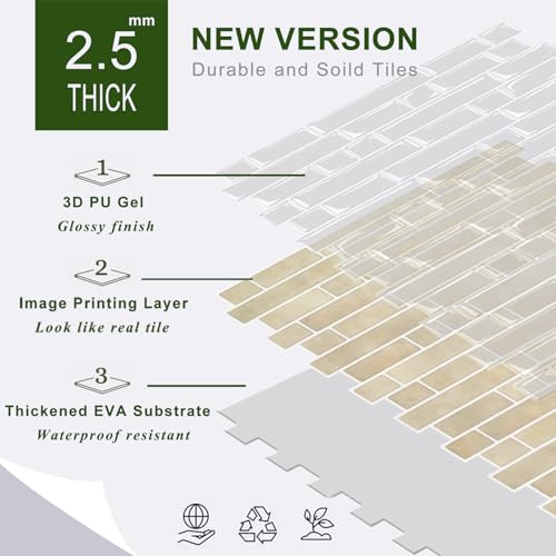 STICKGOO Thicker Peel and Stick Backsplash Tile for Kitchen and Bathroom - color: Brown