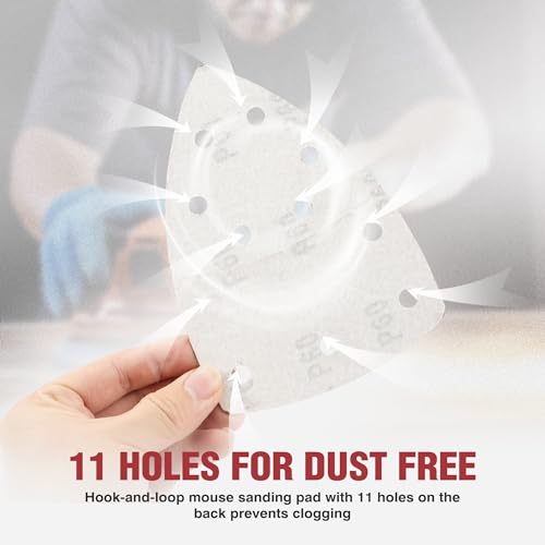 S SATC 50 PCS Mouse Sander Sandpaper 11 Holes 60 Grit Detail Sander Sandpaper Palm Sander Paper Hook and Loop Sander Pads Triangular Sanding Sheets - style: 50PCS 11 Hole 60 Grit