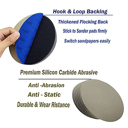 6 Inch 7000 Grit Wet Dry Sandpaper，25 PCS Hook and Loop Sanding Discs - style: Grit 7000
