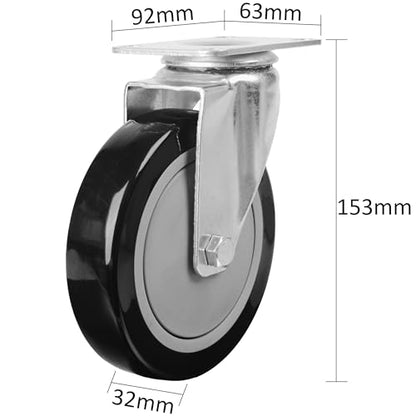 Finnhomy 5 Inch Caster Wheels Set of 4 Heavy Duty Plate Swivel Casters Polyurethane Wheels for Furniture/Workbench Premium PU Industrial Wheels 3,000 Lbs Anti-wear Smooth Casters Black (Free Screws) - style: 5" (No Brake)