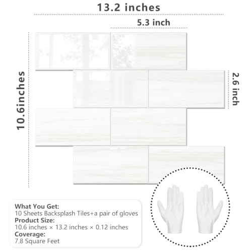 STICKGOO 10-Sheet Backsplash Peel and Stick Subway Tile(Thicker Design) - color: Glossy Dolomite White