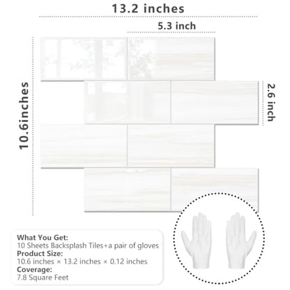 STICKGOO 10-Sheet Backsplash Peel and Stick Subway Tile(Thicker Design) - color: Glossy Dolomite White
