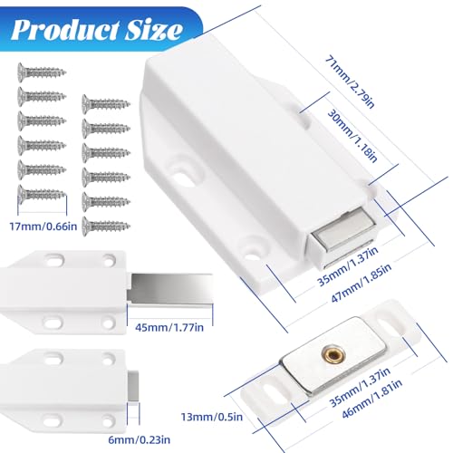2 Pack Magnetic Push Latch Heavy Duty Push to Open Cabinet Hardware Magnetic Touch Latches for Large Door Push Release Latches Kitchen Drawer Push Catch Press Out Latch (White) - color: White