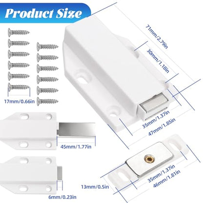 2 Pack Magnetic Push Latch Heavy Duty Push to Open Cabinet Hardware Magnetic Touch Latches for Large Door Push Release Latches Kitchen Drawer Push Catch Press Out Latch (White) - color: White
