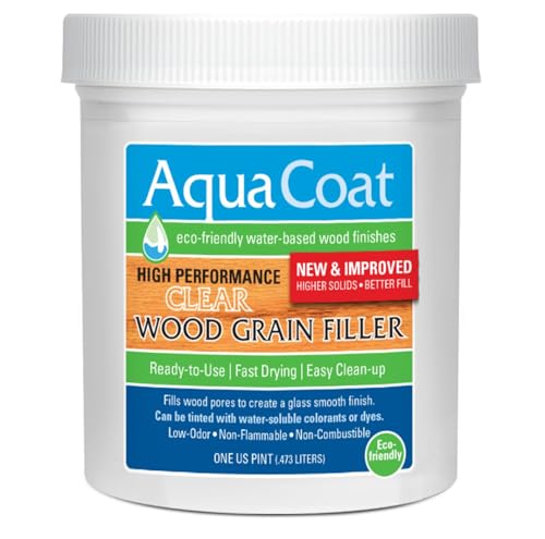 Aqua Coat New and Improved High Performance Eco-Friendly Water-Based Clear Wood Grain Filler Gel, Easily Sandable, Stainable, Paintable, Water Cleanup, Low Odor, Low VOC, Fast Drying, 16 oz - size: Pint