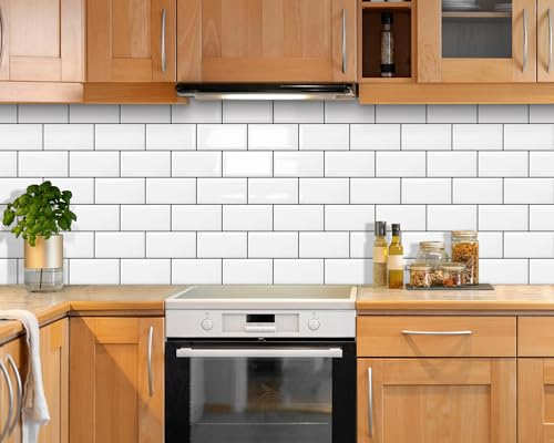 DEWOO Peel and Stick Tile Backsplash Subway for Kitchen Wall,White 10-Sheet - color: White
