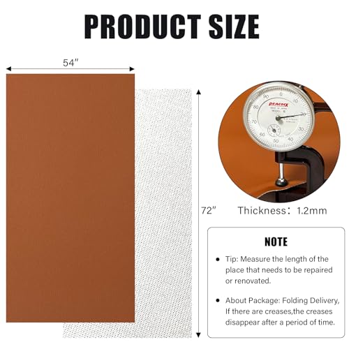 Faux Leather Fabric,54"x72" 1.2mm Thick Durable Synthetic Upholstery Leather Vinyl, Soft Smooth Waterproof, Durable,Replacement Renovate for Wallets, DIY Projects, Furniture, Car Seats 2 Yards-Brown - color: Brown, size: 2 Yards (54" x 72")