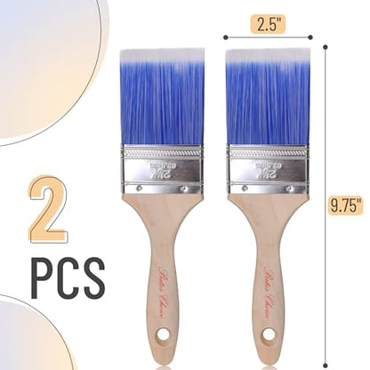 Bates Paint Brushes, 2.5-Inch, 2 Pack, Treated Wood Handle for Walls, Furniture, and Staining - color: Wood Handle, size: 2 Pack, 2.5"
