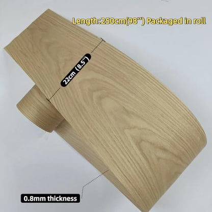 White Oak Wood Veneer Sheet,Flat Cut,8.5''x 98'',Iron On Stick Veneer Roll Without Paper,Pre-glued Hot Melt Self Adhesive Tape for Cabinet Furniture Plywood Door Speaker Renovation - color: White Oak