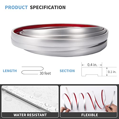 Art3d 30 ft Peel and Stick Flexible Molding Trim for Wall Tile Edge, Silver - color: Silver, size: 30 feet