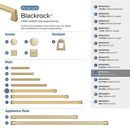 Amerock 8" Blackrock Champagne Bronze Drawer Pull - color: Champagne Bronze, size: 8 Inch (203 mm) Center-to-Center