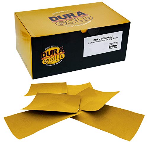 Dura-Gold Premium 1/4 Sheet Gold Sandpaper Sheets, 220 Grit (Box of 400) - size: 220-Grit