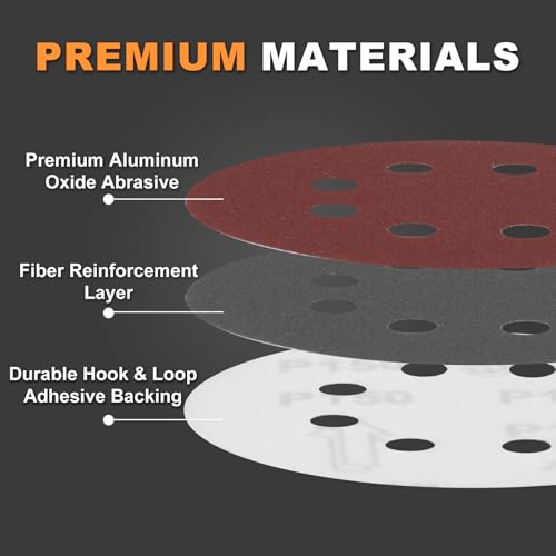 160Pcs 5-Inch 8-Hole Hook & Loop 40-600 Assorted Grit Sanding Discs