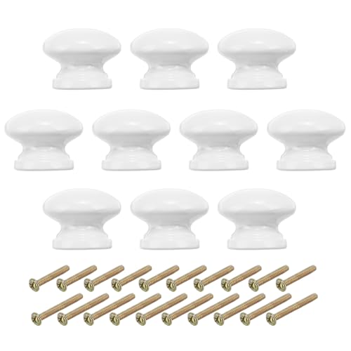 PATIKIL 1-3/8 Inch Round White Wood Cabinet Knobs, 10 Pcs x Knob with Screws - color: White