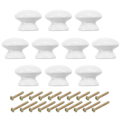 PATIKIL 1-3/8 Inch Round White Wood Cabinet Knobs, 10 Pcs x Knob with Screws - color: White