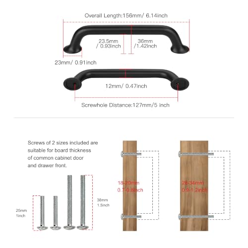 TUNNY 10 Pack Cabinet Handles-5"/128mm Matte Black Cabinet Pulls - color: Matte Black, size: 5"(128mm)Hole Center
