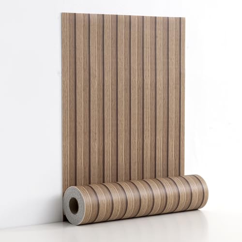 Haimin Wood Grain Slat Wall Panels Peel and Stick Faux Wood Thick Wallpaper - color: Brown