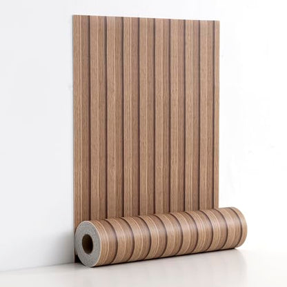 Haimin Wood Grain Slat Wall Panels Peel and Stick Faux Wood Thick Wallpaper - color: Brown