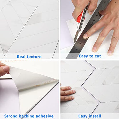 STICKGOO Herringbone Tile Peel and Stick Backsplash for Kitchen&Bathroom - color: White Marble
