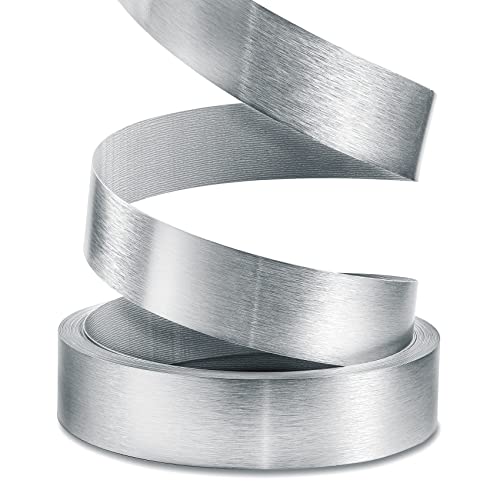 PVC Edge Banding, 1 1/2" x 25ft Non Glued Flexible Durable Real Brushed Aluminum Grey Silver Veneer Edge Trim for DIY Table Cabinet Furniture Decorative Trim - color: Grey&Silver, size: 1 1/2"x 25ft