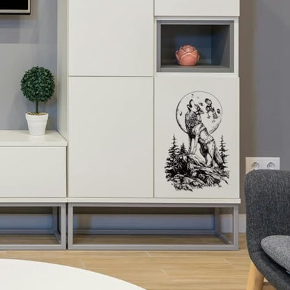 Peacoblue Howling Wolf Rub On Transfers for Furniture 6"x12" - style: Black and White Howling Wolf