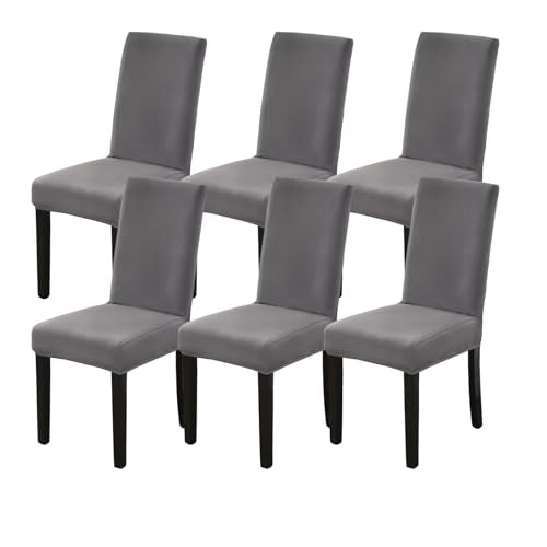 Dining Chair Covers Set of 6, Stretch Spandex Chair Slipcover, Dark Gray Chair Slipcovers, Washable Anti-Dust Chair Seat Cover for Kitchen Dining Room, Wedding Party - color: Dark Gray, size: 6Pcs