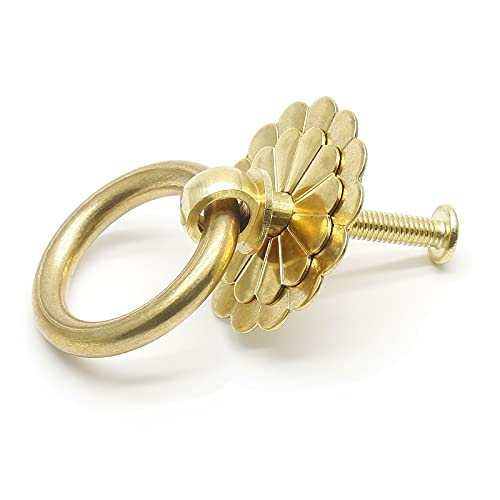 Murtenze Brass Ring Pulls Handle, Gold, 4 Pieces - color: Gold, Flower-1